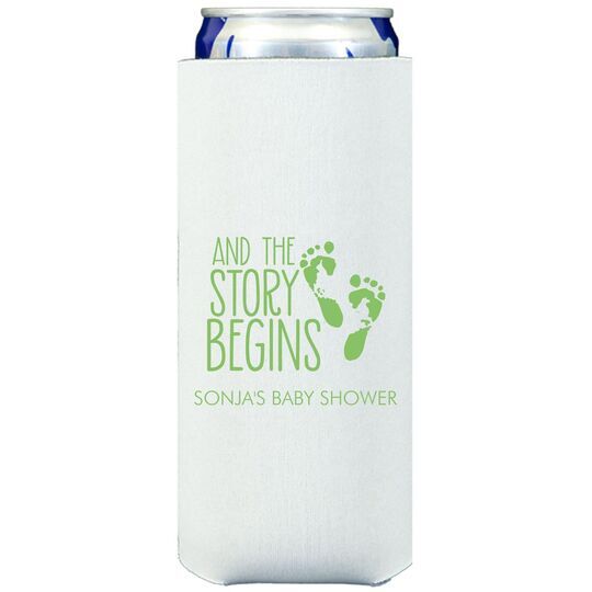 And The Story Begins with Baby Feet Collapsible Slim Koozies